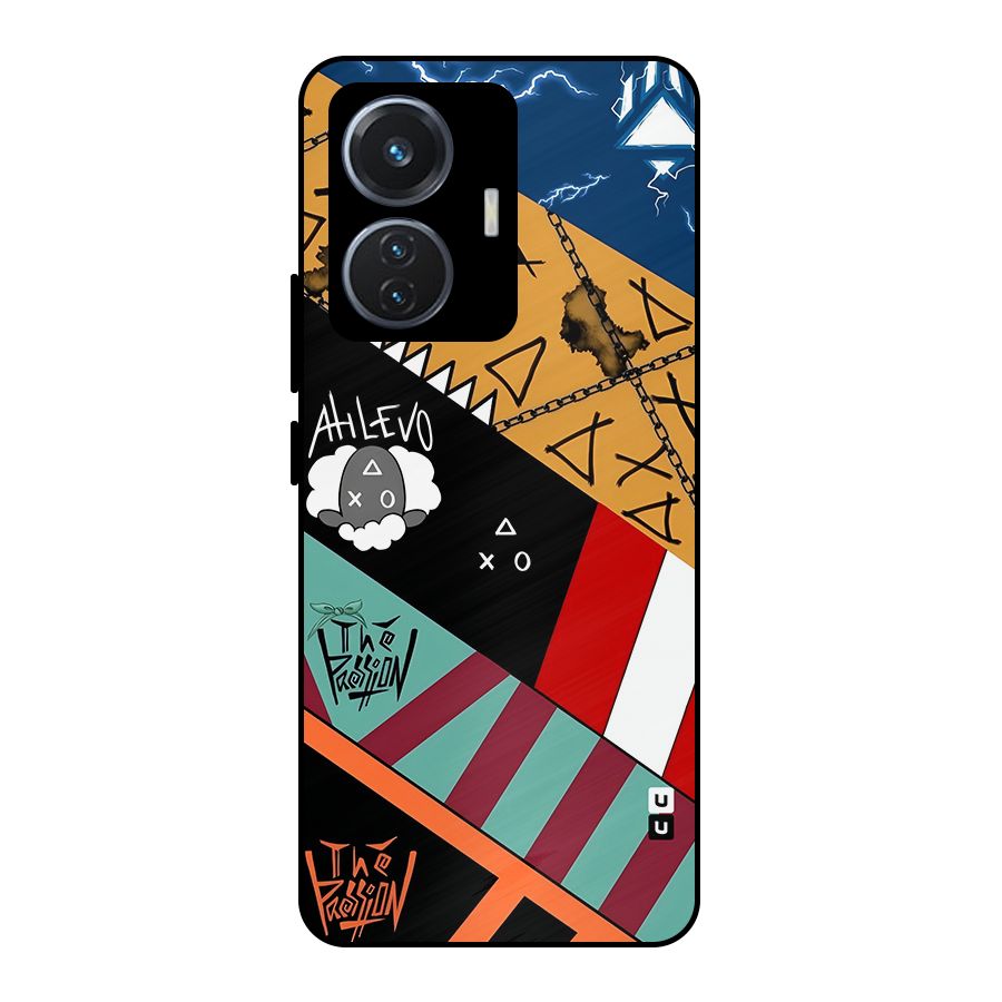 Random Abstracts Art Slant Stripes Metal Back Case for Vivo T1 44W