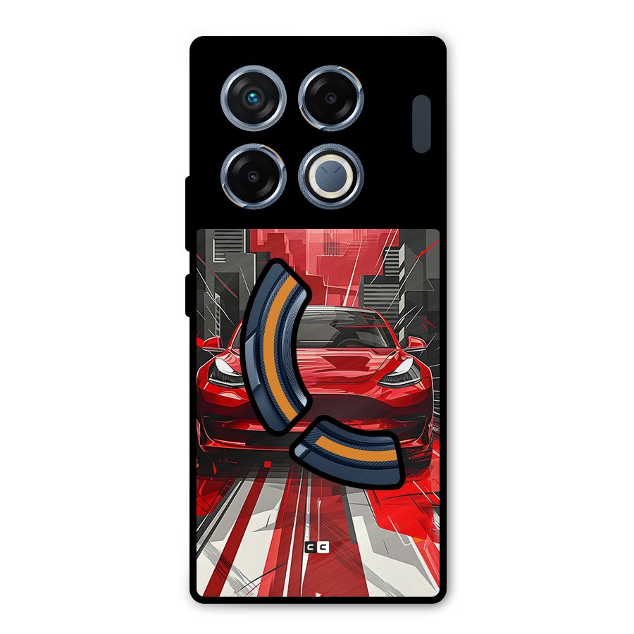 Red And Black Car Metal Back Case for Infinix GT 20 Pro