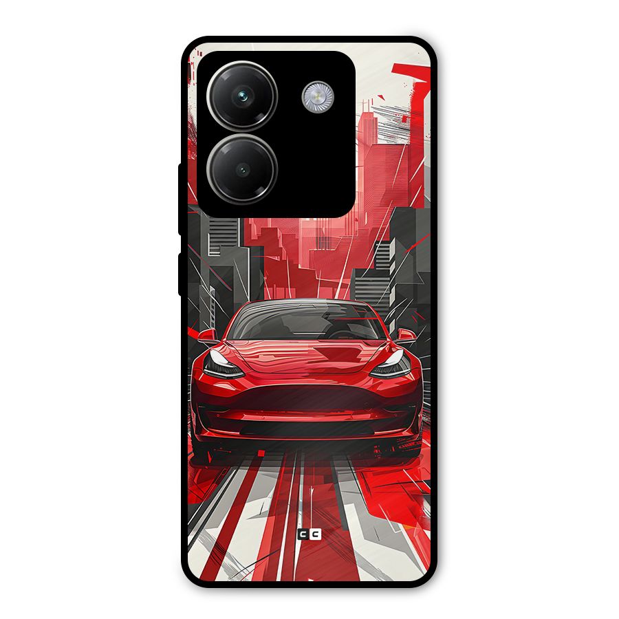 Red And Black Car Metal Back Case for Poco M7 Pro 5G