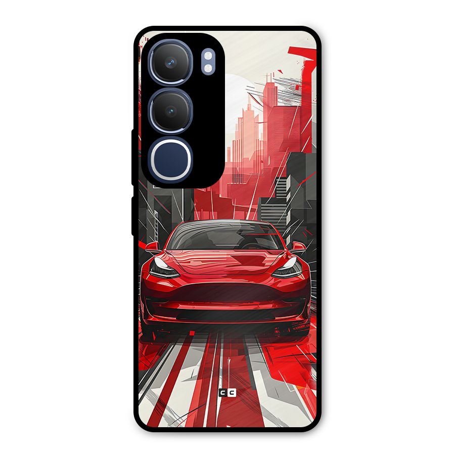 Red And Black Car Metal Back Case for Vivo Y29