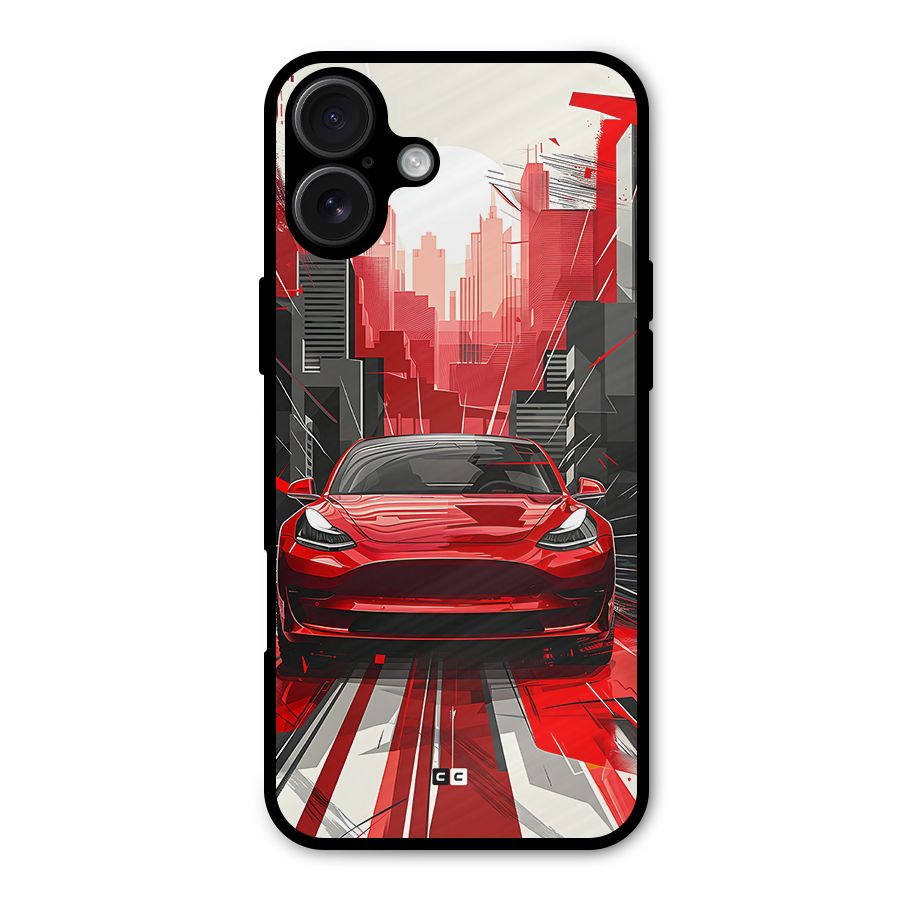 Red And Black Car Metal Back Case for iPhone 16 Plus
