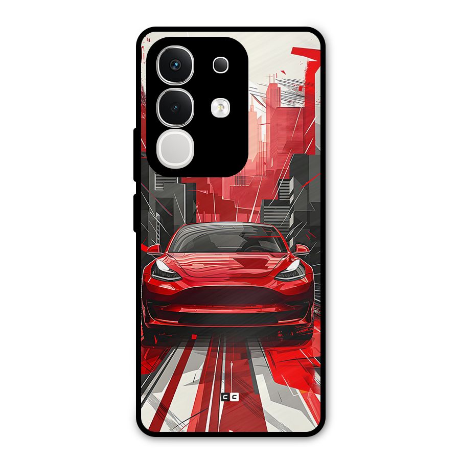 Red And Black Car Metal Back Case for iQOO Z10x