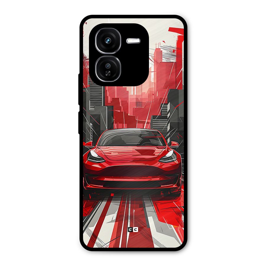 Red And Black Car Metal Back Case for iQOO Z9x