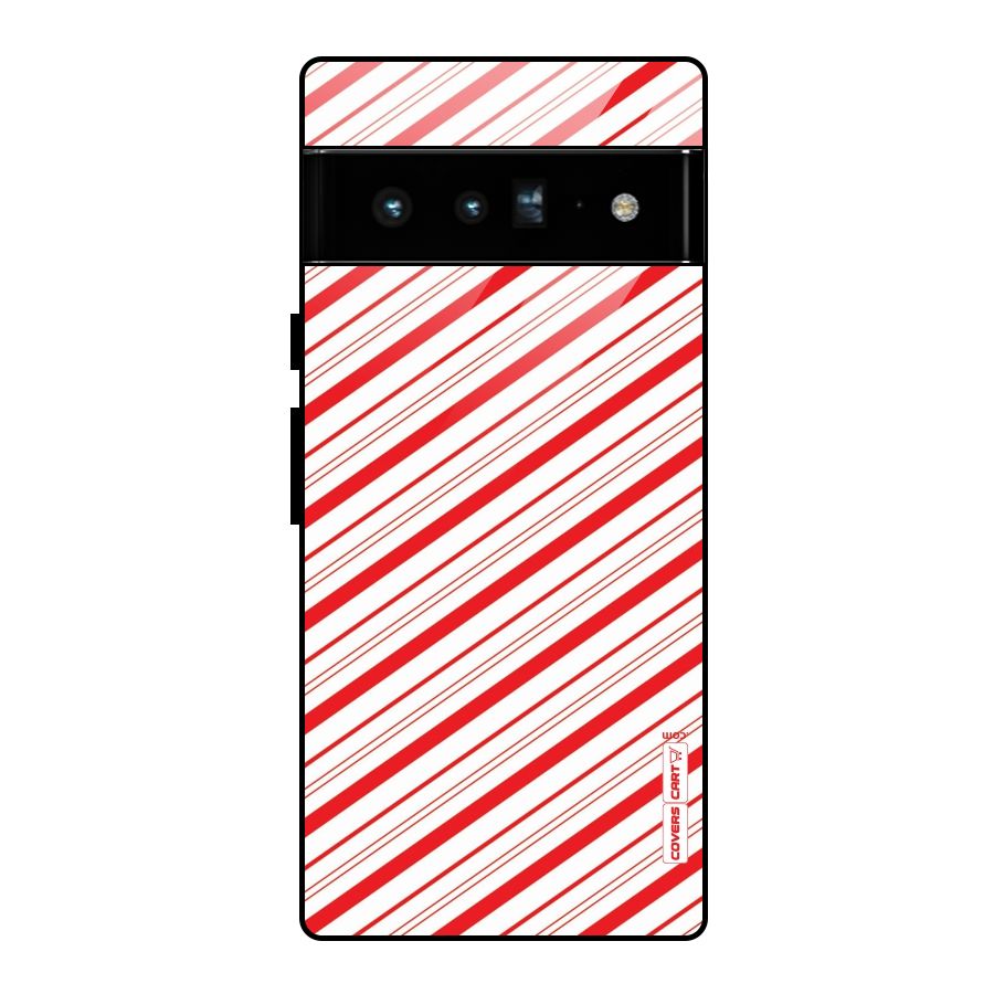 Red And White Diagonal Stripes Glass Back Case for Google Pixel 6 Pro
