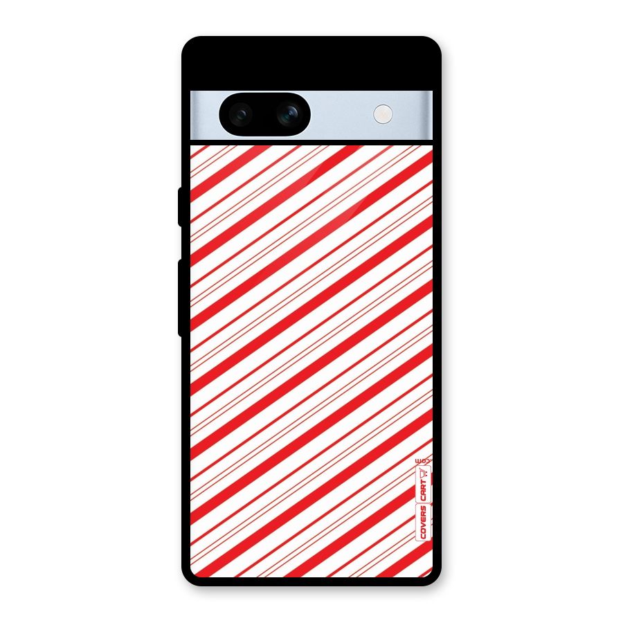 Red And White Diagonal Stripes Glass Back Case for Google Pixel 7a
