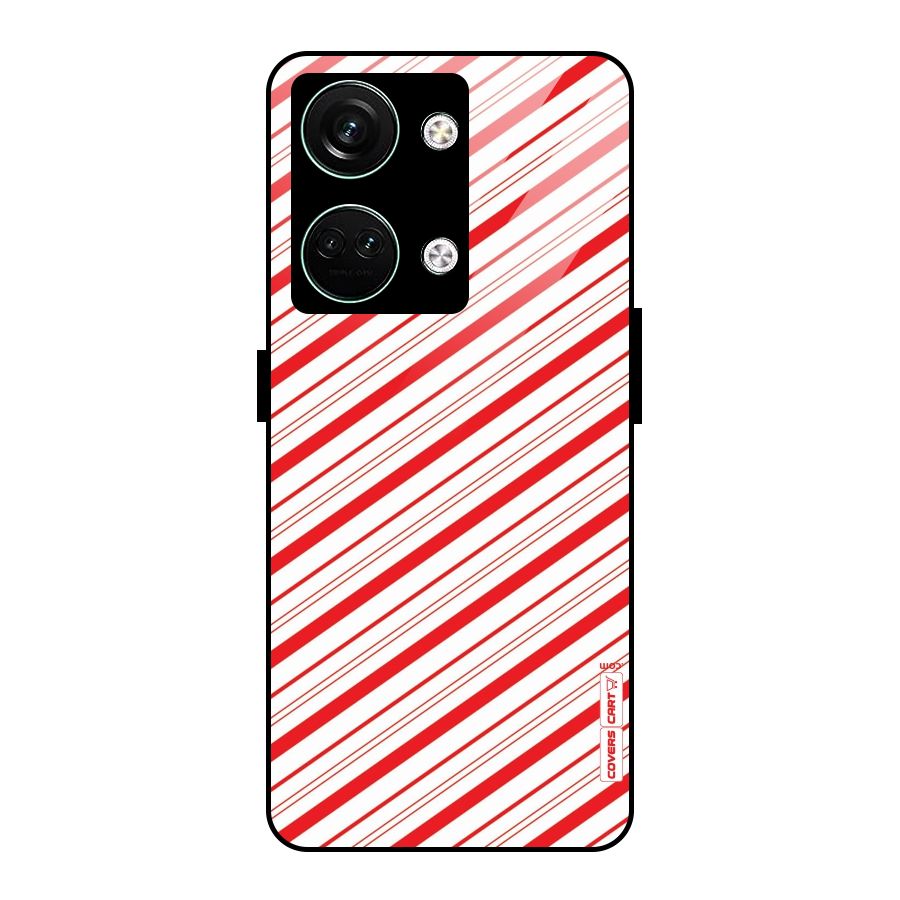 Red And White Diagonal Stripes Glass Back Case for Oneplus Nord 3