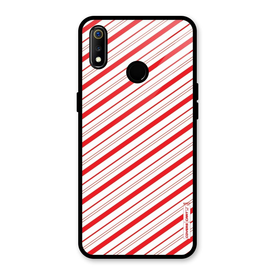 Red And White Diagonal Stripes Glass Back Case for Realme 3
