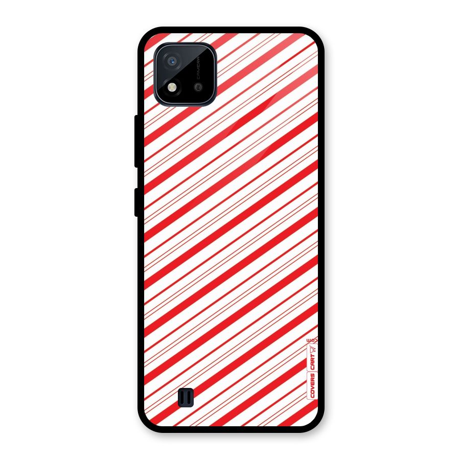 Red And White Diagonal Stripes Glass Back Case for Realme C11 2021