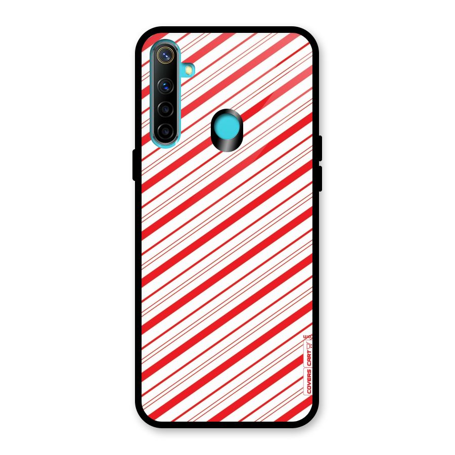 Red And White Diagonal Stripes Glass Back Case for Realme Narzo 10