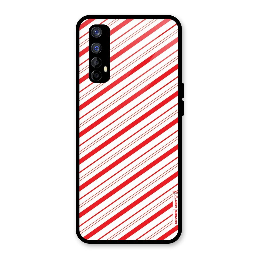 Red And White Diagonal Stripes Glass Back Case for Realme Narzo 20 Pro