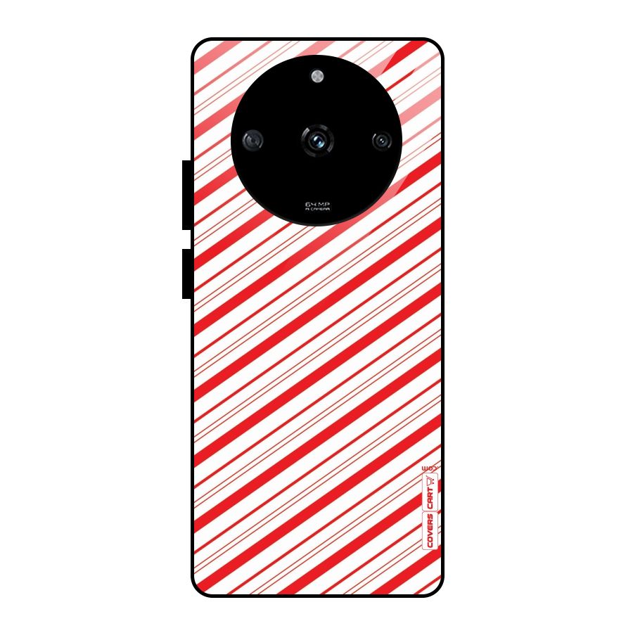 Red And White Diagonal Stripes Glass Back Case for Realme Narzo 60 5G