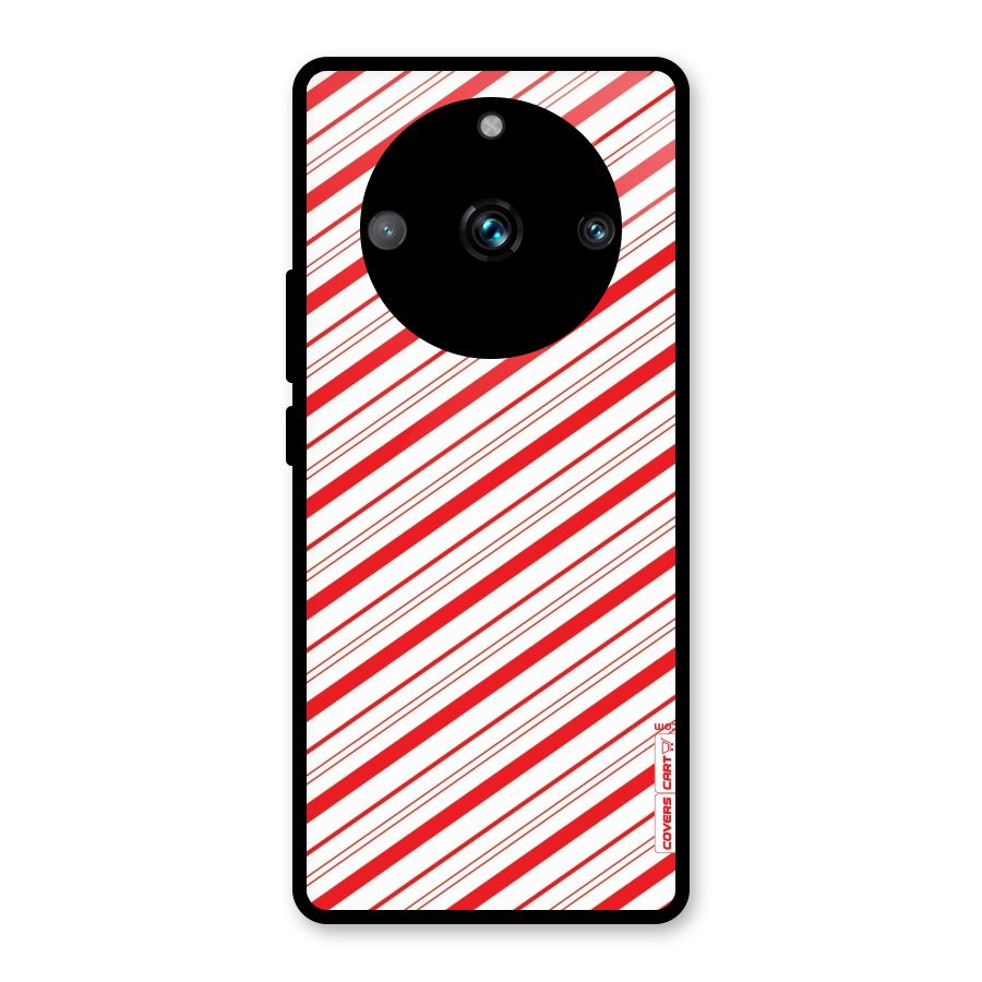 Red And White Diagonal Stripes Glass Back Case for Realme Narzo 60 Pro