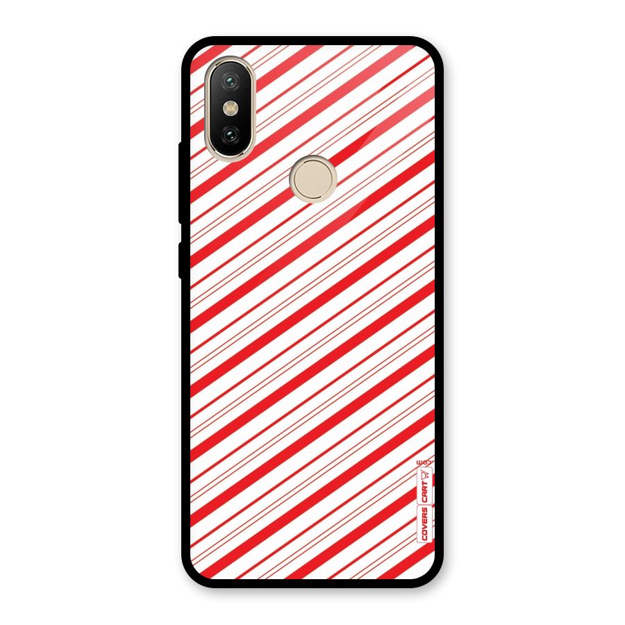 Red And White Diagonal Stripes Glass Back Case for Redmi A2