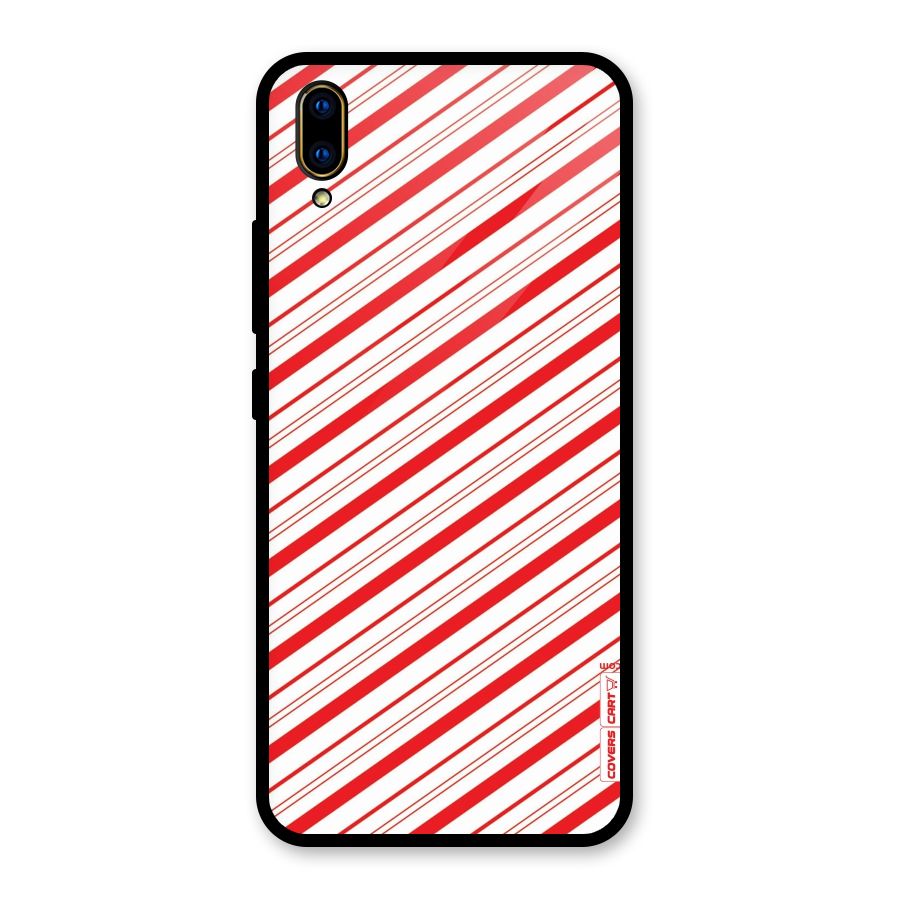 Red And White Diagonal Stripes Glass Back Case for Vivo V11 Pro