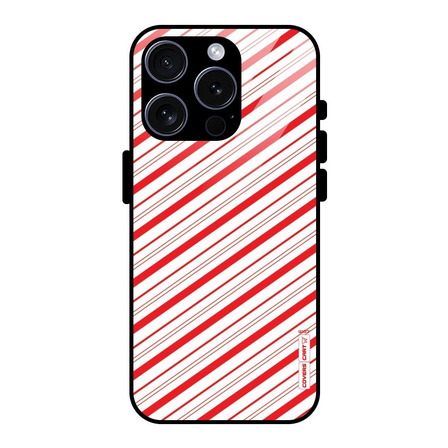 Red And White Diagonal Stripes Glass Back Case for iPhone 15 Pro