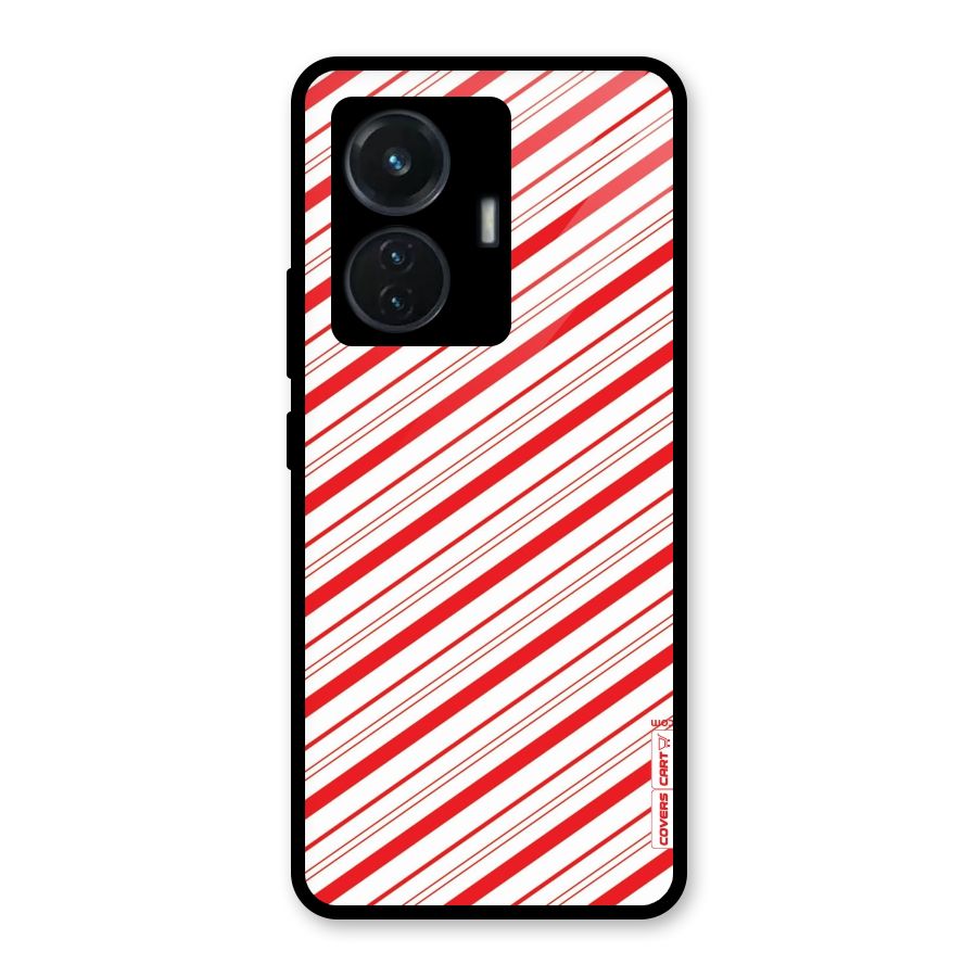 Red And White Diagonal Stripes Glass Back Case for iQOO Z6 44W