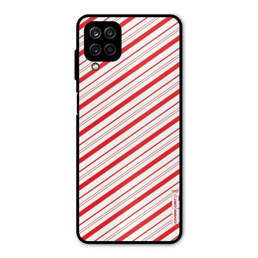 Red And White Diagonal Stripes Metal Back Case for Galaxy A12