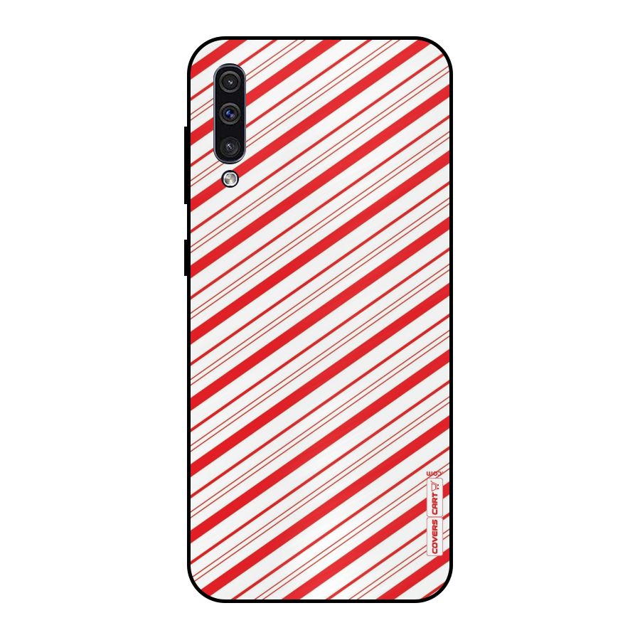 Red And White Diagonal Stripes Metal Back Case for Galaxy A30s