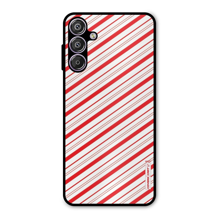 Red And White Diagonal Stripes Metal Back Case for Galaxy F15