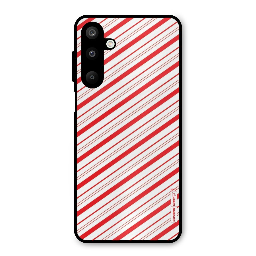 Red And White Diagonal Stripes Metal Back Case for Galaxy M16