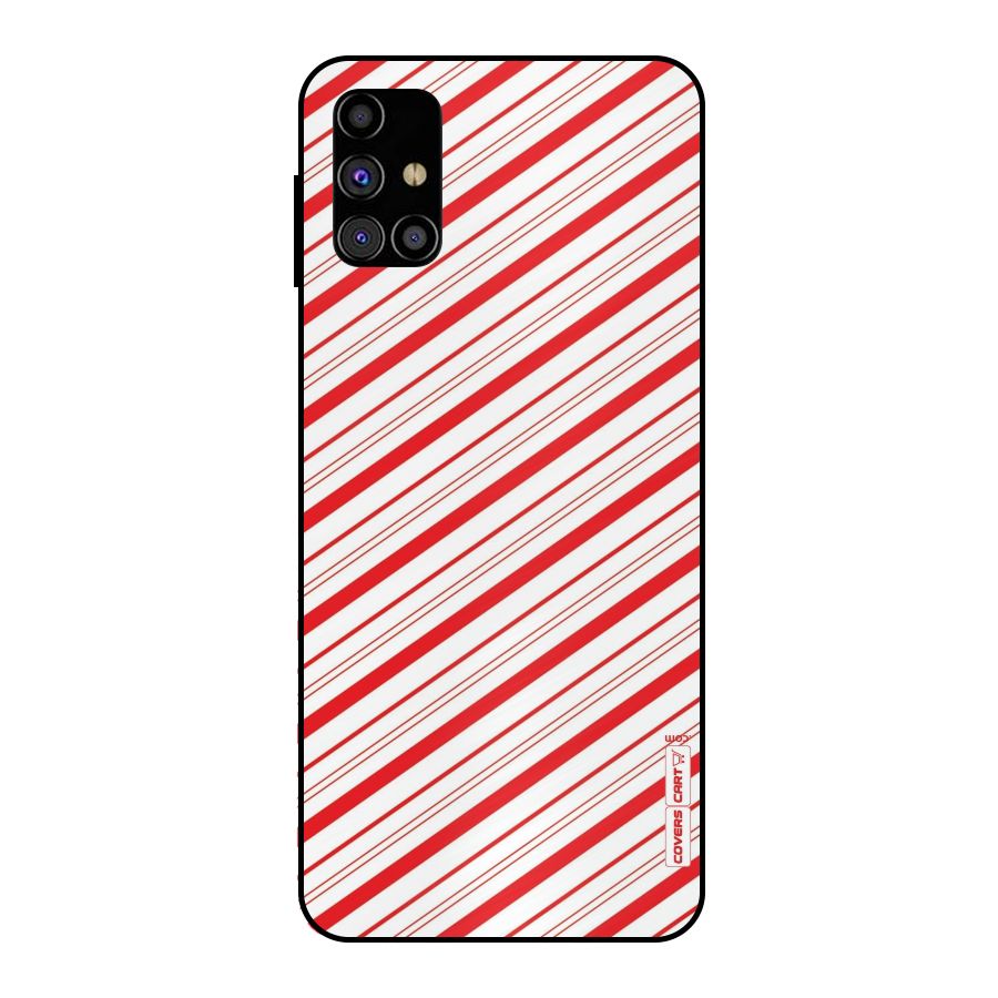 Red And White Diagonal Stripes Metal Back Case for Galaxy M31s