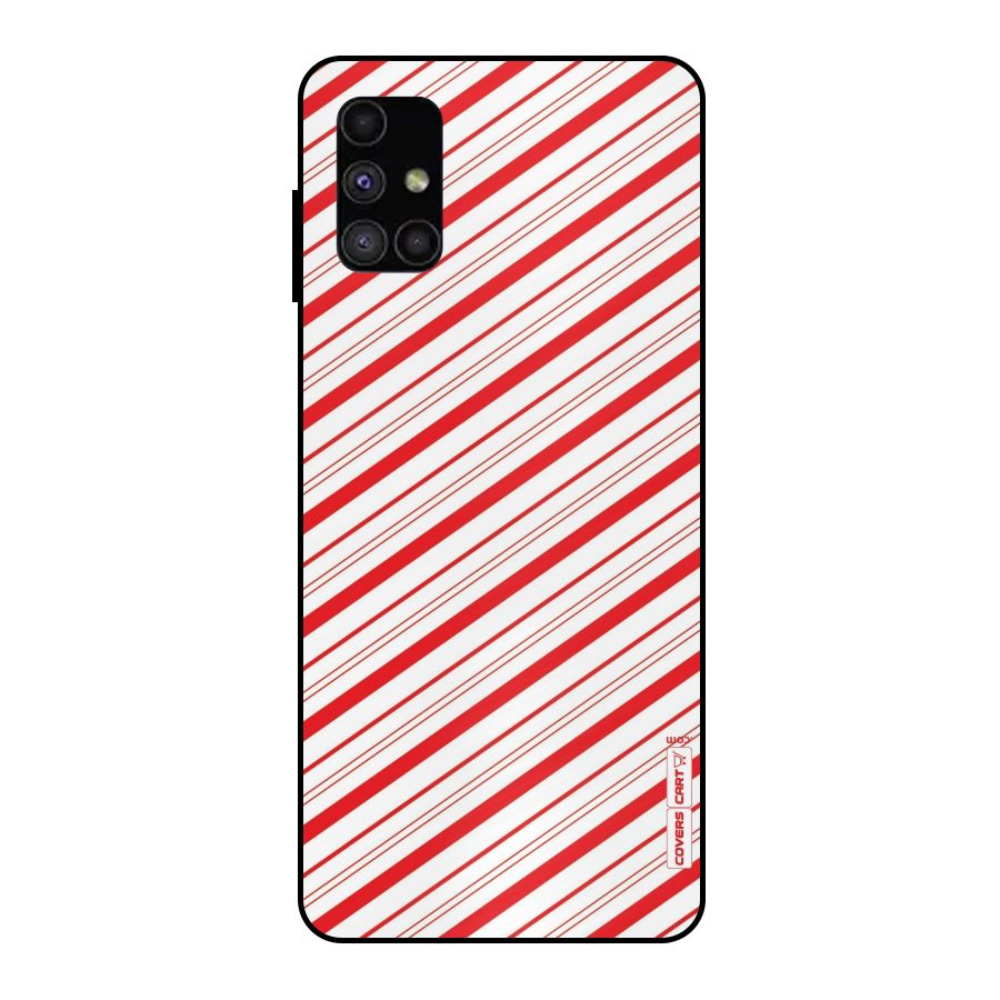 Red And White Diagonal Stripes Metal Back Case for Galaxy M51