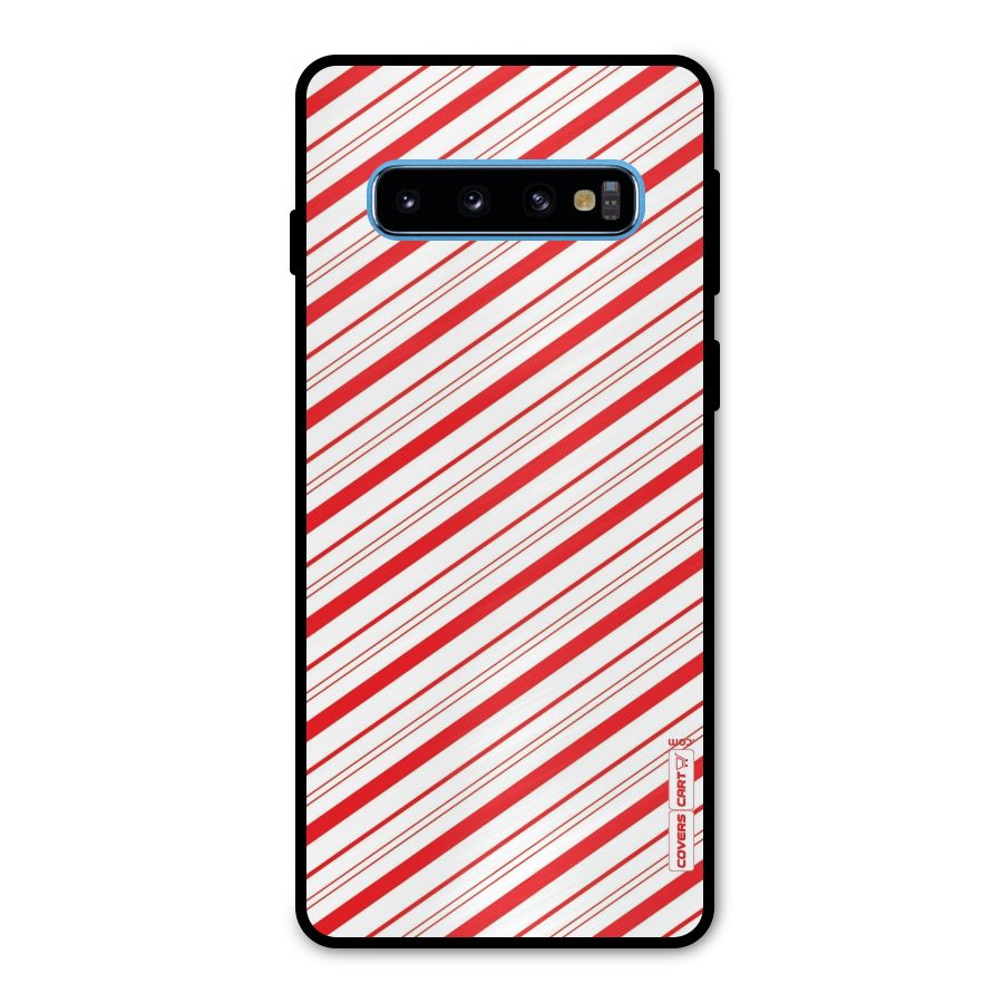Red And White Diagonal Stripes Metal Back Case for Galaxy S10