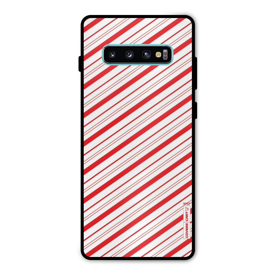 Red And White Diagonal Stripes Metal Back Case for Galaxy S10 Plus