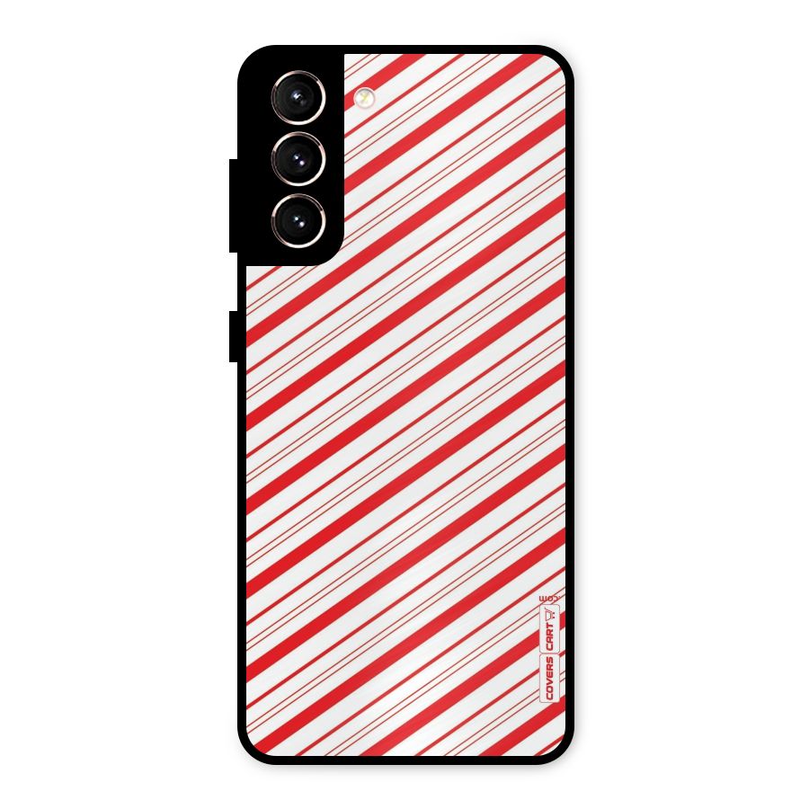 Red And White Diagonal Stripes Metal Back Case for Galaxy S21 5G