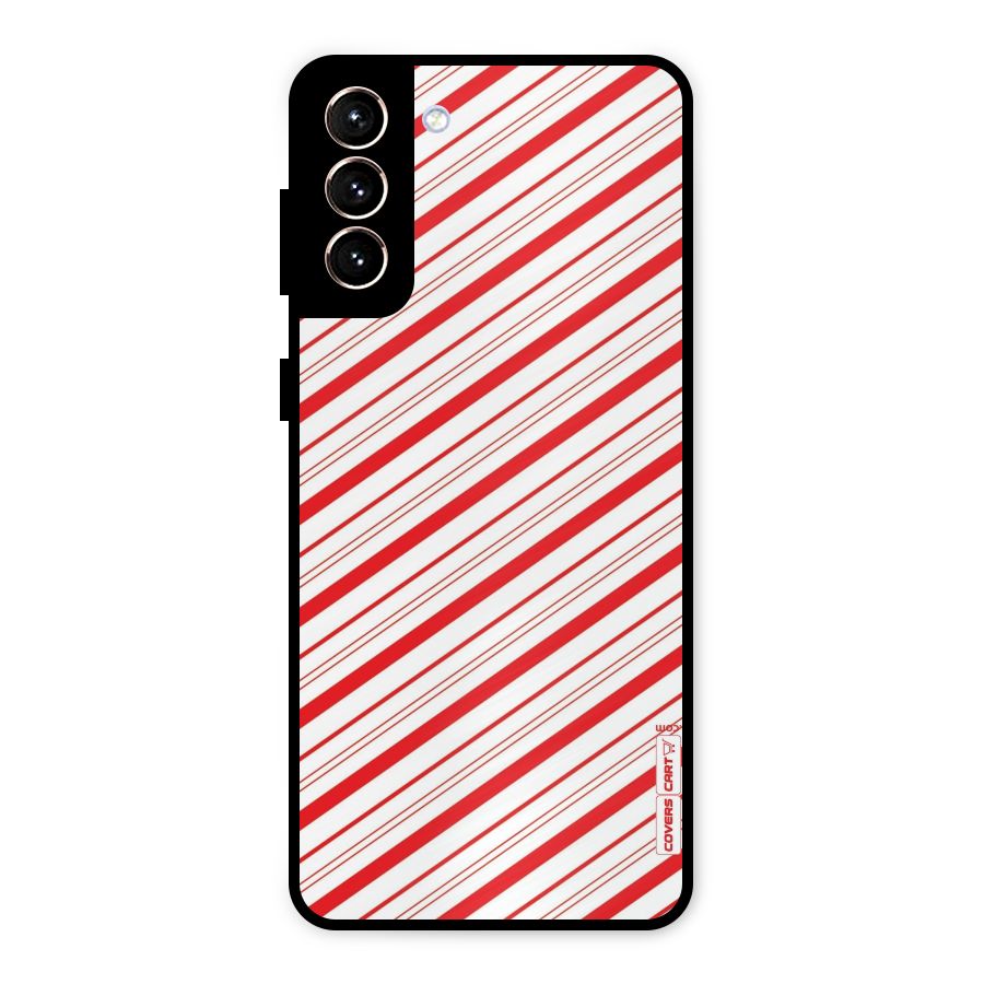 Red And White Diagonal Stripes Metal Back Case for Galaxy S21 Plus