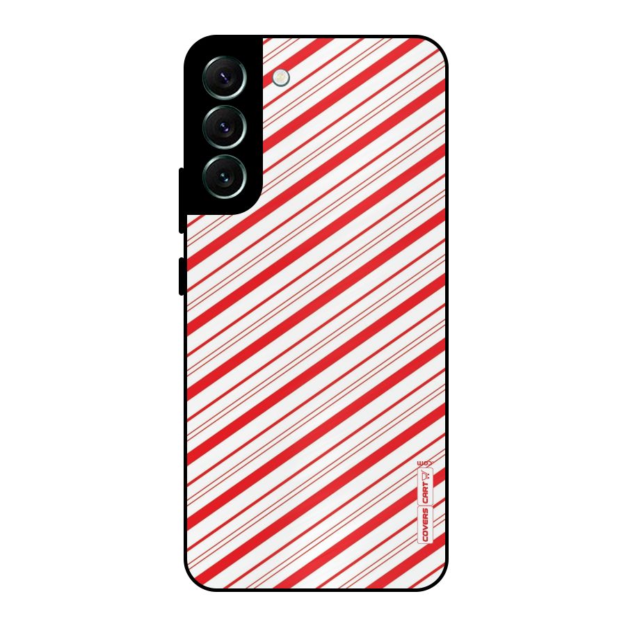 Red And White Diagonal Stripes Metal Back Case for Galaxy S22 Plus 5G