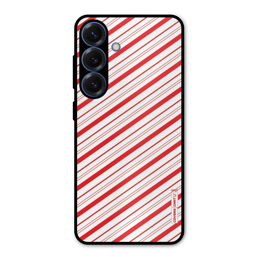 Red And White Diagonal Stripes Metal Back Case for Galaxy S25