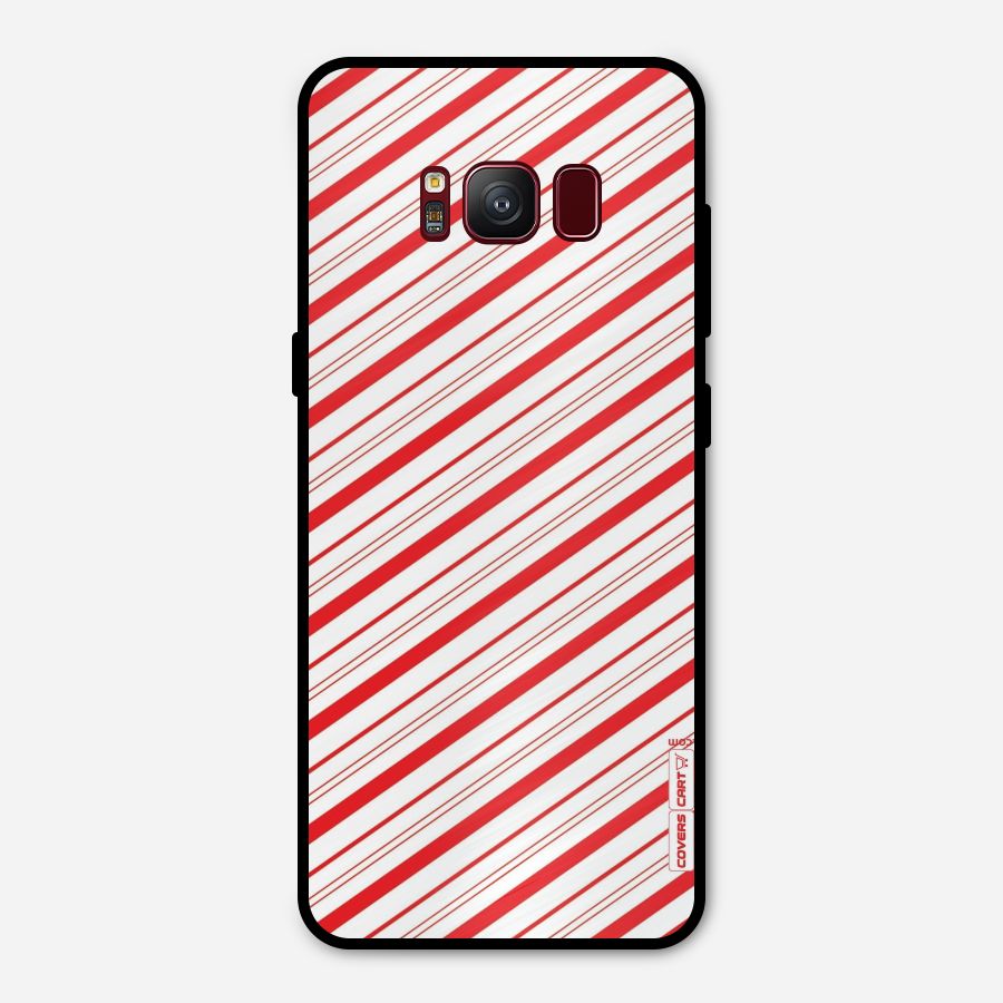 Red And White Diagonal Stripes Metal Back Case for Galaxy S8
