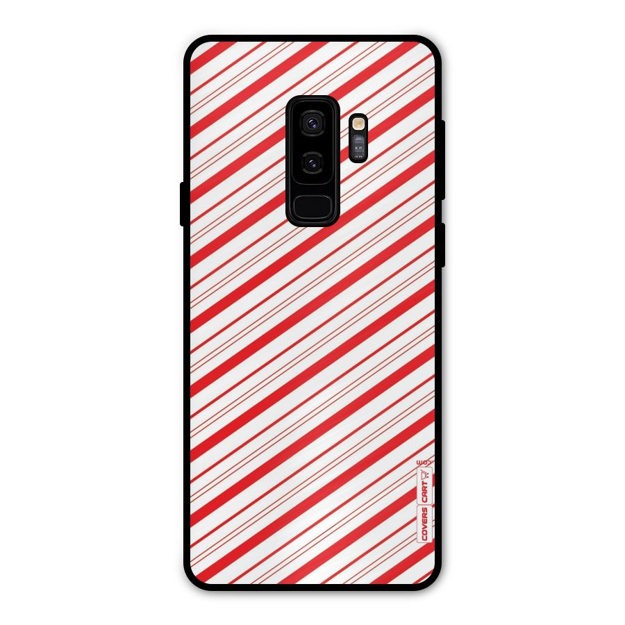 Red And White Diagonal Stripes Metal Back Case for Galaxy S9 Plus