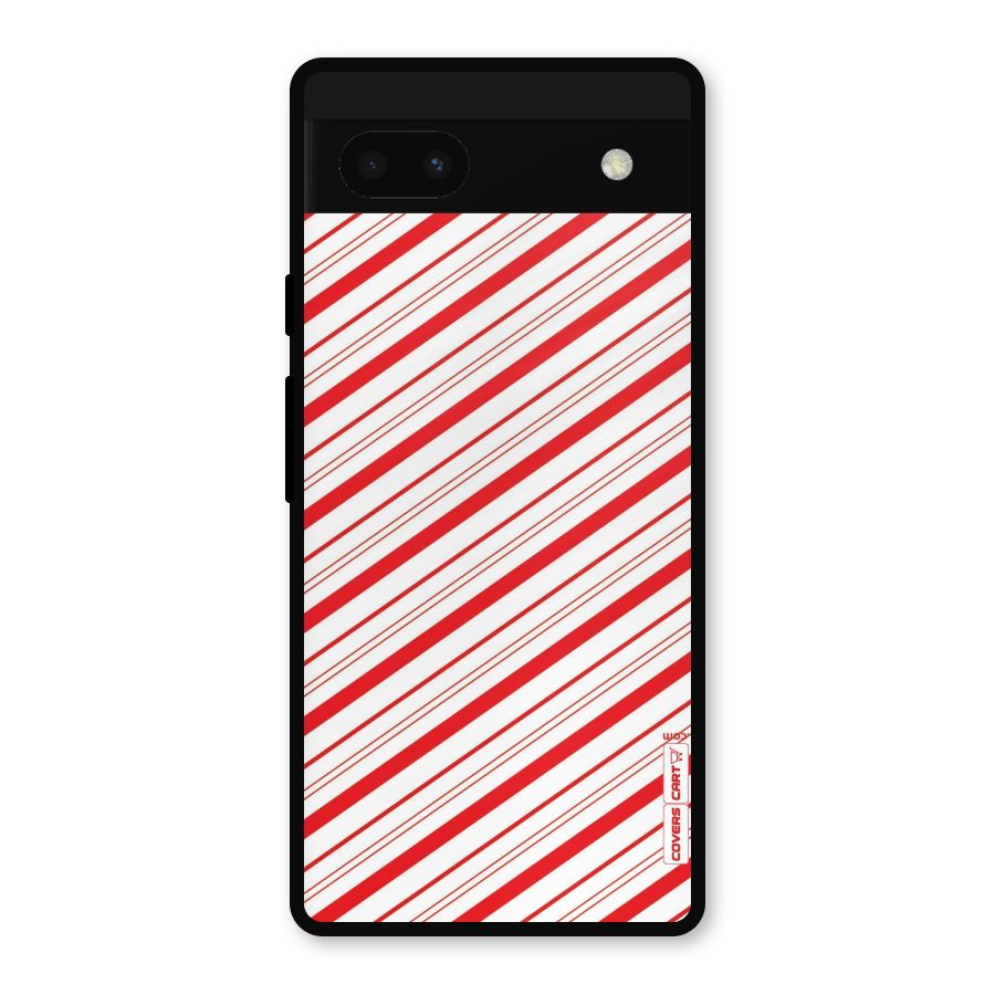 Red And White Diagonal Stripes Metal Back Case for Google Pixel 6a