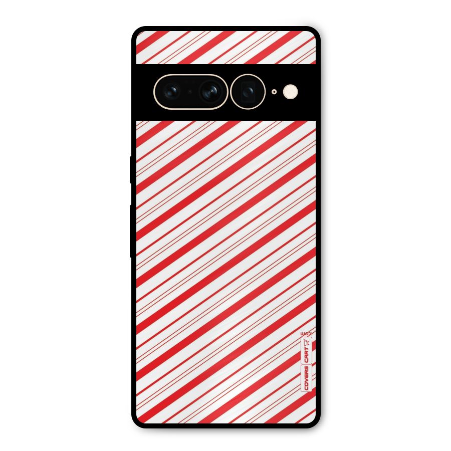 Red And White Diagonal Stripes Metal Back Case for Google Pixel 7 Pro