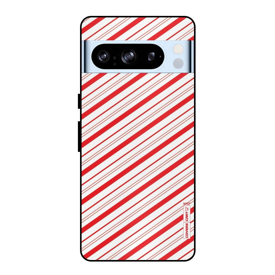 Red And White Diagonal Stripes Metal Back Case for Google Pixel 8 Pro
