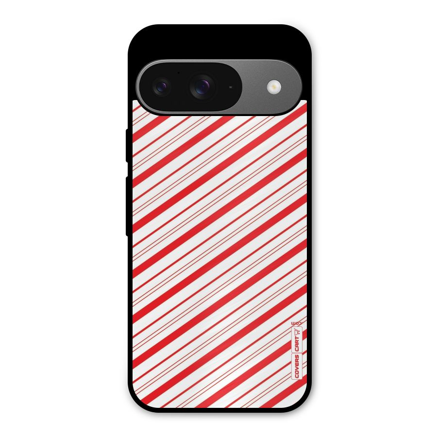 Red And White Diagonal Stripes Metal Back Case for Google Pixel 9