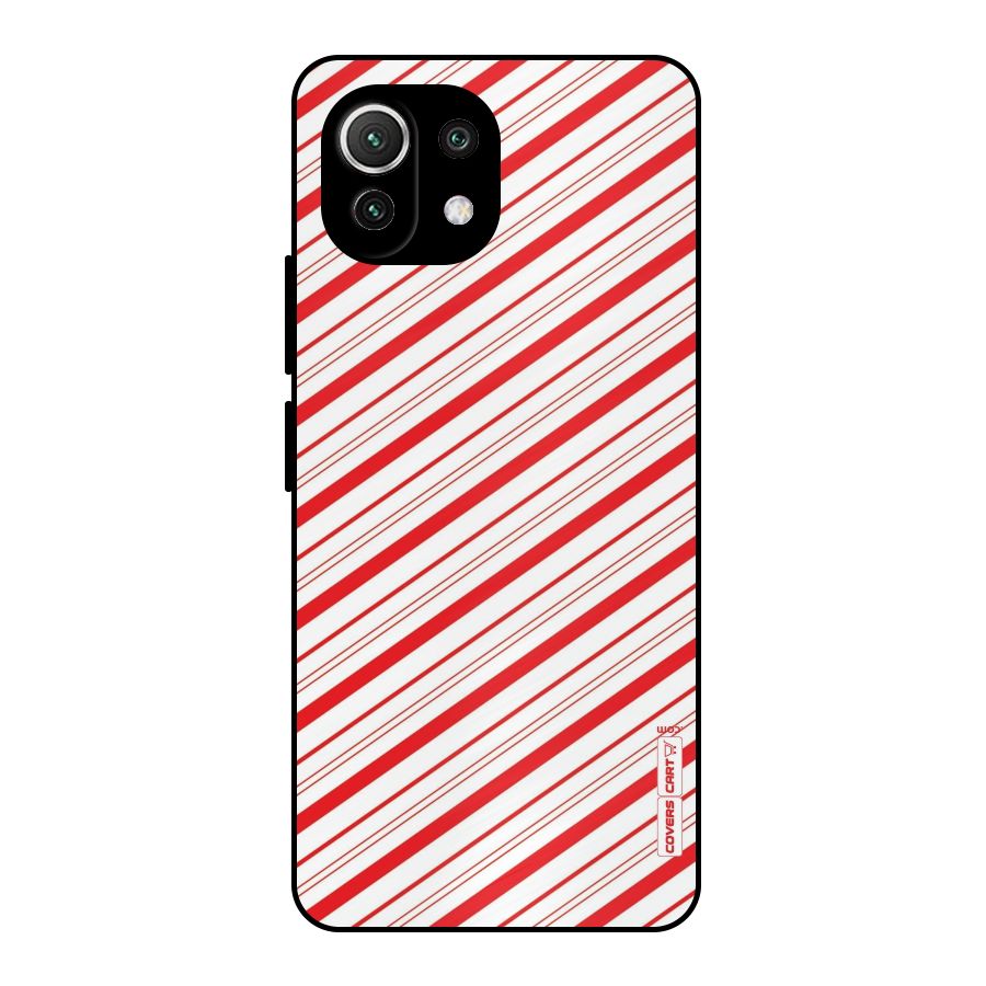 Red And White Diagonal Stripes Metal Back Case for Mi 11 Lite NE 5G
