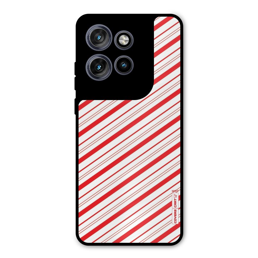 Red And White Diagonal Stripes Metal Back Case for Motorola Edge 50 Neo