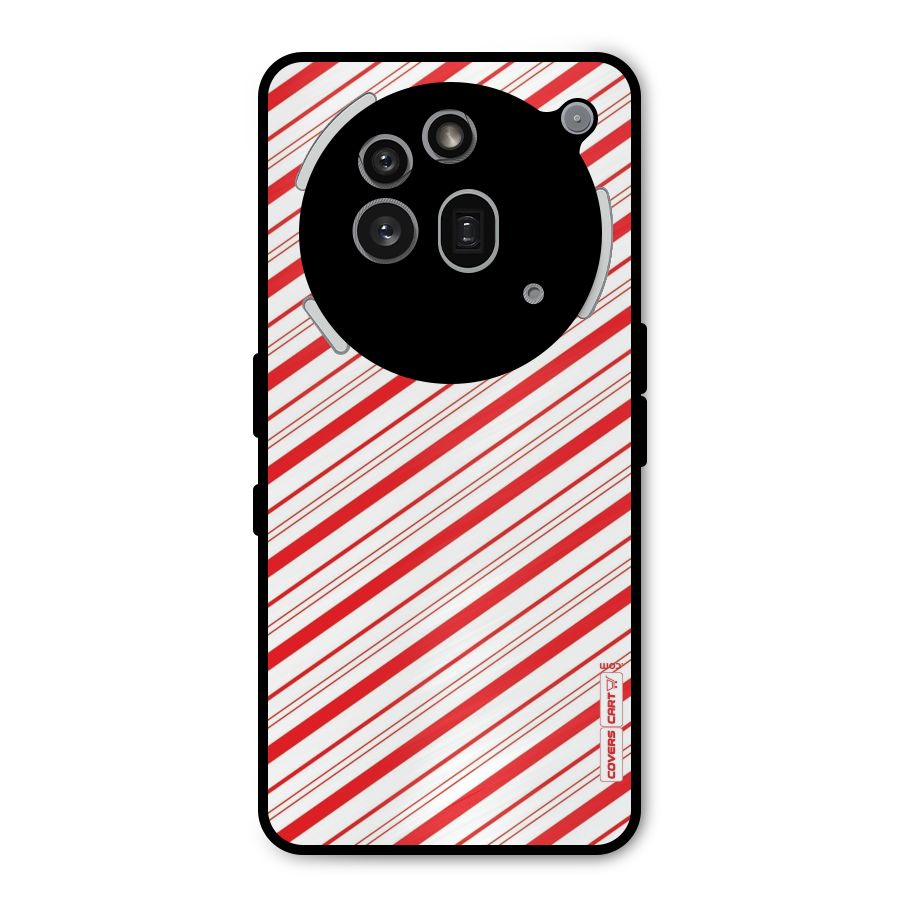 Red And White Diagonal Stripes Metal Back Case for Nothing Phone 3a Pro