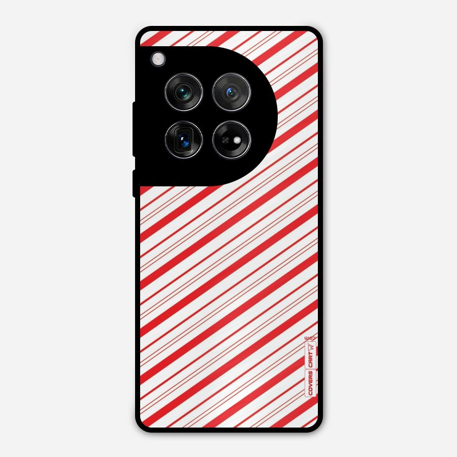 Red And White Diagonal Stripes Metal Back Case for OnePlus 12