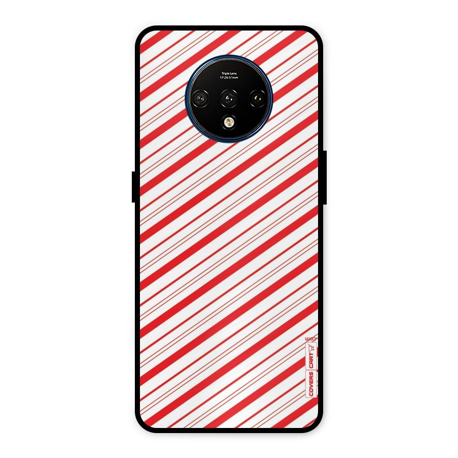 Red And White Diagonal Stripes Metal Back Case for OnePlus 7T