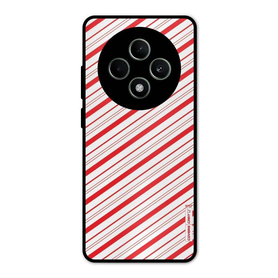 Red And White Diagonal Stripes Metal Back Case for Oppo F27