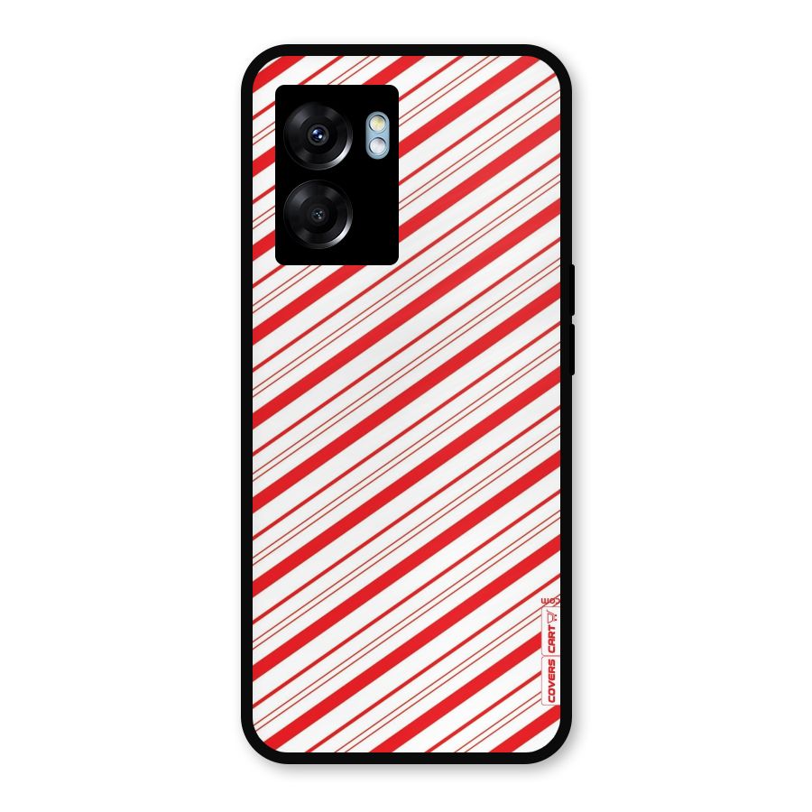 Red And White Diagonal Stripes Metal Back Case for Oppo K10 (5G)