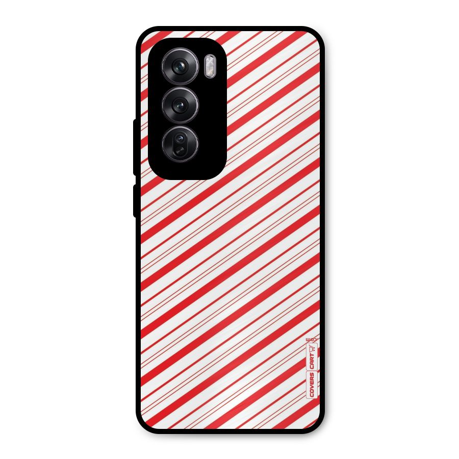 Red And White Diagonal Stripes Metal Back Case for Oppo Reno12 Pro
