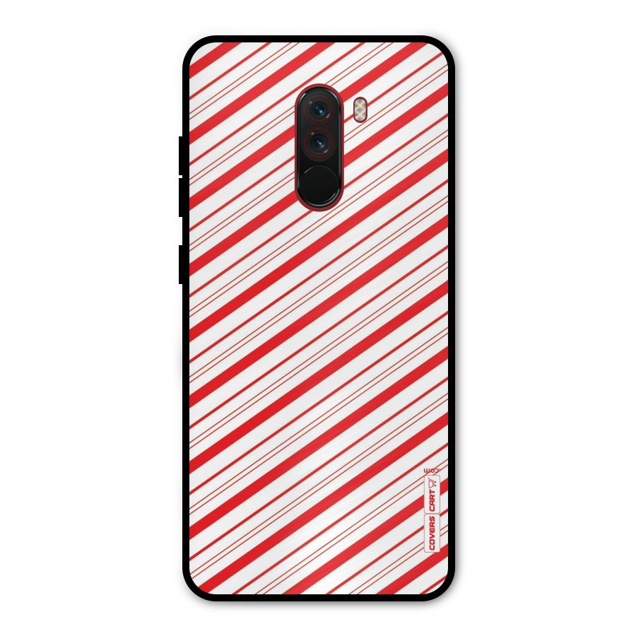 Red And White Diagonal Stripes Metal Back Case for Poco F1