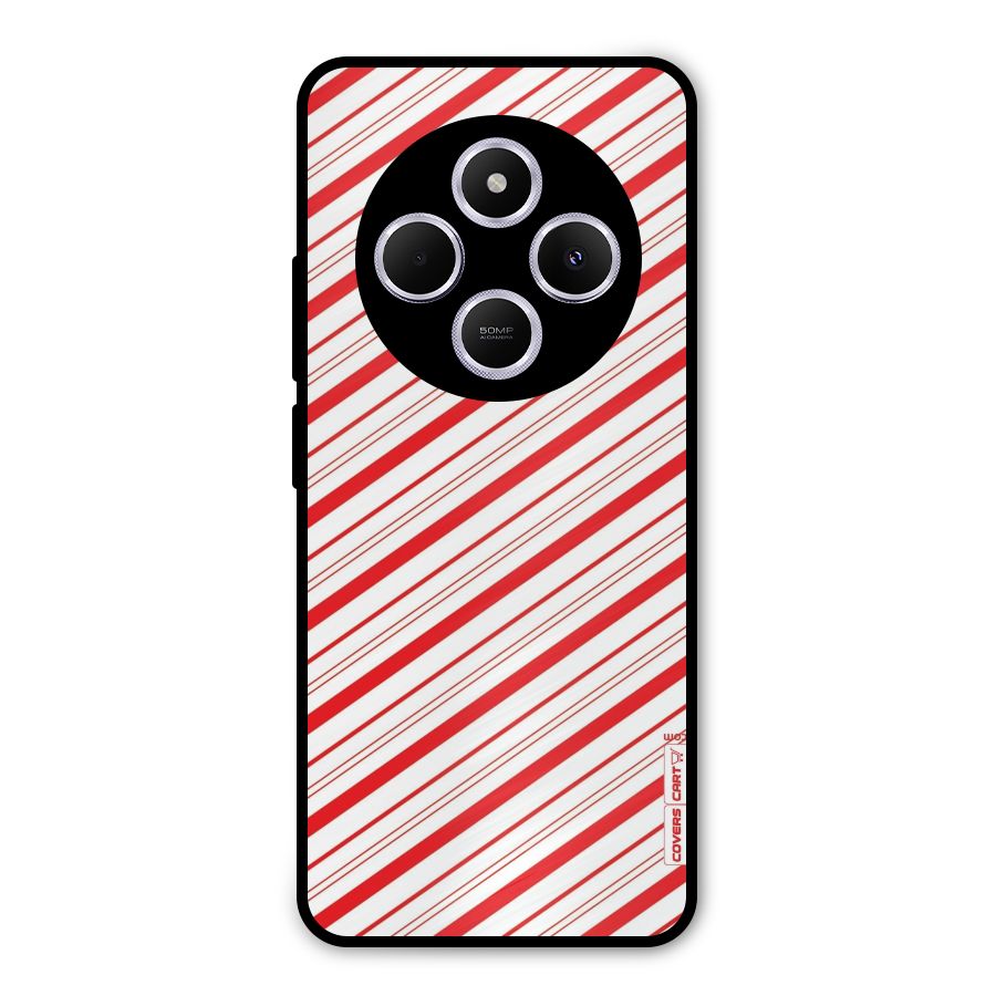 Red And White Diagonal Stripes Metal Back Case for Poco M7