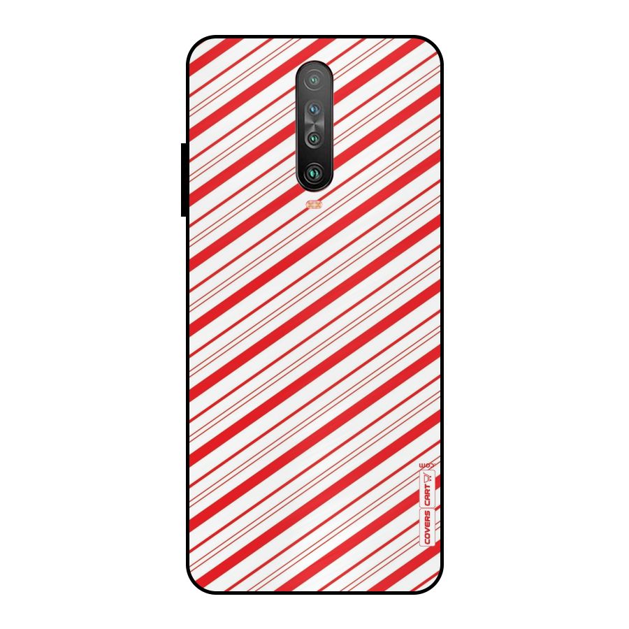 Red And White Diagonal Stripes Metal Back Case for Poco X2