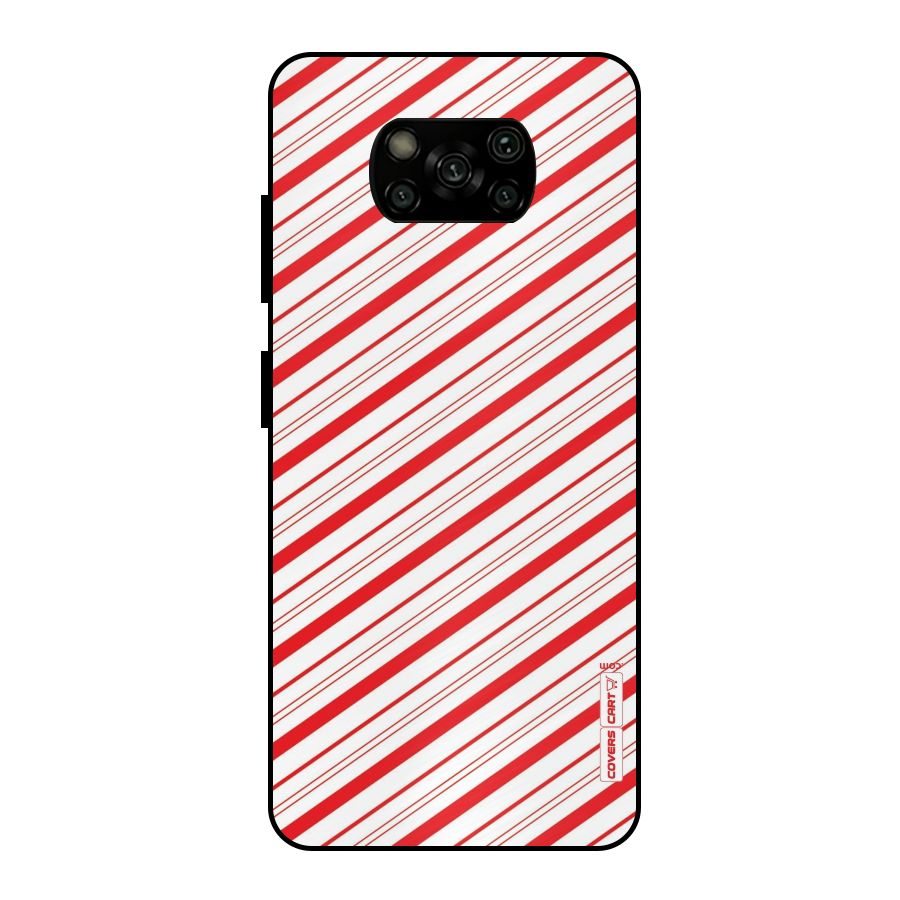Red And White Diagonal Stripes Metal Back Case for Poco X3